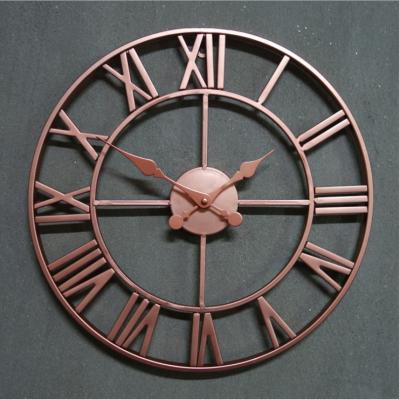 China European American Style Wall Clock Creative Iron Decoration Vintage Gold Living Room Roman Rose Clock for sale