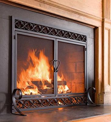 China Firewood storage cast framed fireplace screens combine with sleek design to hold two hinged doors securely closed for sale