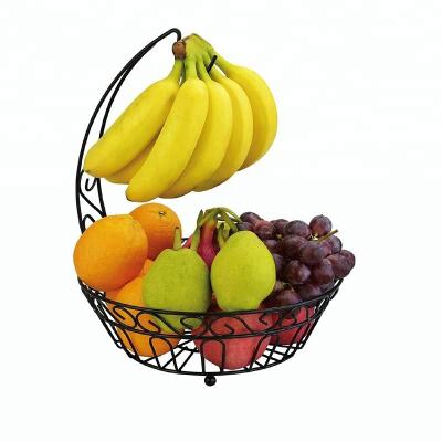 China Decorative Europe Metal Fruit Basket Bowl Holder With Banana Hanger for sale