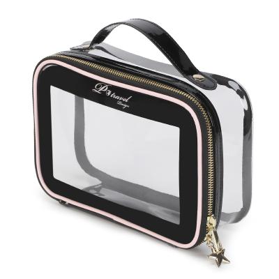 China Fashion Transparent Clear Zipper Beauty Cosmetic Bags Women Custom Packaging Handbags for sale