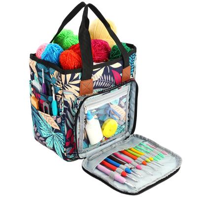 China Viable Printed Knitting Bag for Yarn Storage High Capacity Yarn Totes Organizer with Portable Zipper Interior Divider for sale