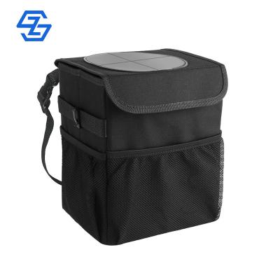 China Luxury Waterproof Collapsible Trash Can PU Leather Car Trash Bag With Lid Water Proof Car Trash Bag for sale