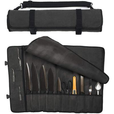 China Multifuction Tool Bags Canvas Knife Carrying Case Waxed Chef Knife Roll Bag for sale