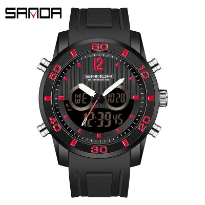 China SANDA 3106 Automatic Date Luminous Men Dual Display Electronic Watches Fashion 24 Hours Witness Shockproof Digital Watch for sale