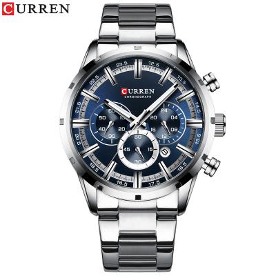 China 2019 luxury brand mens watches automatic mens date Curren 8355 top luxury blue steel quartz chronograph watch for sale