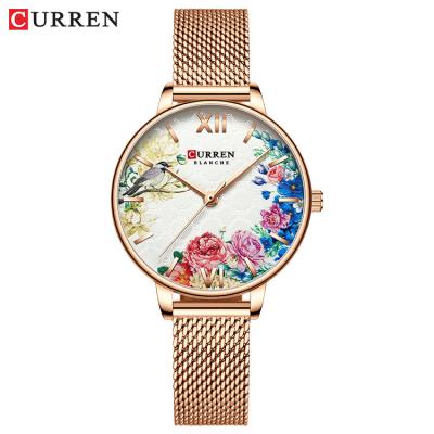 China Automatic date CURREN 9059 women quartz watches elegant female bracelet flower waterproof stainless steel chariot clock classic ladies wristwatch for sale