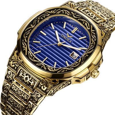 China Luxury free shipping date ONOLA 3808 men's quartz movement watch stainless steel automatic watch gold waterproof watch man for sale