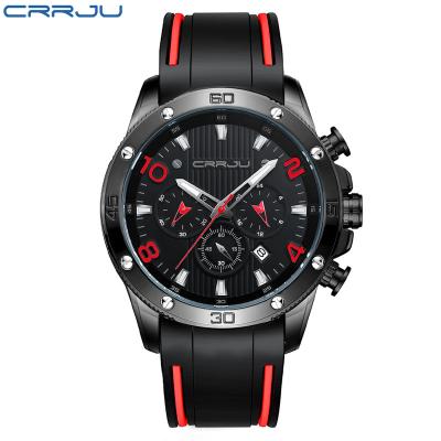 China CRRJU 2295 Date Automatic Mens Watch Chronograph Outdoor Sports Waterproof Rubber Clock Relogio Masculino Luminous Display Quartz Watches for sale