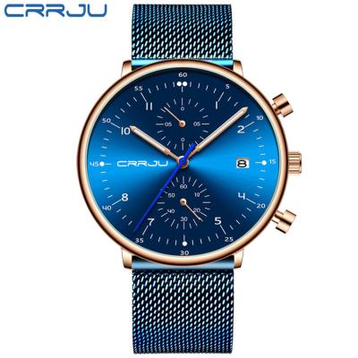 China New CRRJU 2278 Date Men's Sports Watches Automatic Fashion Multifunctional Chronograph Luminous Mesh Belt Business Wristwatch for sale