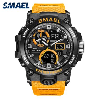 China Date SMAEL 8011 Quartz Military Automatic Dual Time Watch Vintage Classic Plastic Waterproof Digital Watch for sale