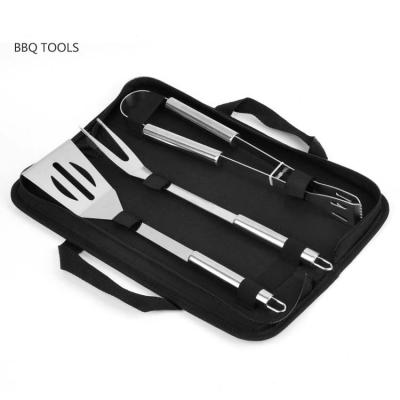 China Hot Selling Easily Cleaned BBQ Grill Tool Kit Stainless Steel 3pcs BBQ Tool Kit for sale