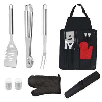 China Hot Sale 7pcs Easily Cleaned Portable Stainless Steel Barbecue Tool Kit With Apron for sale