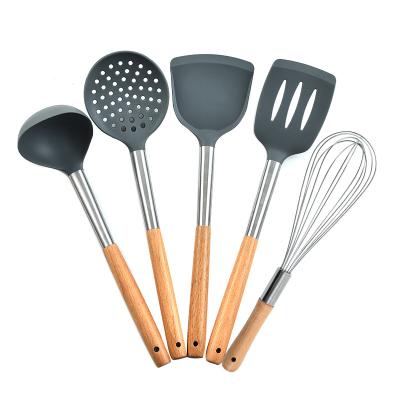 China 5 Pieces Kitchen Tools Tools Stainless Steel Non-stick Wood Handle Kitchen Utensil Set Sustainable for sale