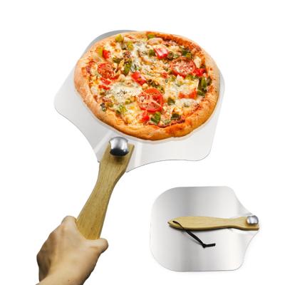 China Sustainable high quality pizza tools folding aluminum pizza peel shovel with wooden handle for sale