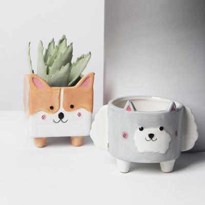 China exquisite & Cartoon Character Selling Statistical Institute Animal Ceramic Flower Pots Durable Home Decor Small Cute Meat Ornaments for sale