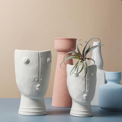 China exquisite & Durable Nordic Creative Home Decor Face Flowerpot DIY Ceramic Abstract Human Pure White Hand Painted Flower Pot for sale