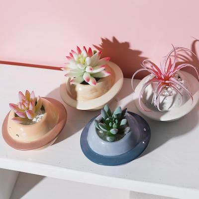 China exquisite & Central Institute of Statistics Small Ceramic Durable Warm Decorative Tiny Pot Planet Cute Simple Succulent Flower Gardening Pot for sale