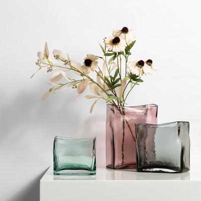 China exquisite & Durable Handmade Blown Shape Art Glass Vase Flower Container With Flowing Smooth Surface In Design For Home Office Hotel Decor for sale