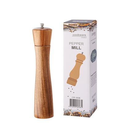 China Viable Custom Design Multi Logo Acacia Wood Type 6/8/10 Inch Pepper Grinder For Kitchen for sale