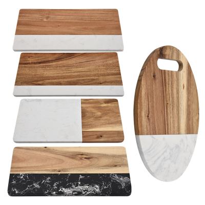 China Disposable Premium Solid Acacia Wood Cutting Board Combine Marble Board Set For Kitchen for sale