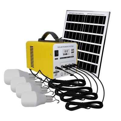 China Home 2021 Small Power 4 USB Ports LFP 10Ah 20Ah Li-ion Battery Portable Mono Home Lighting Solar Panel Solar Power System for sale