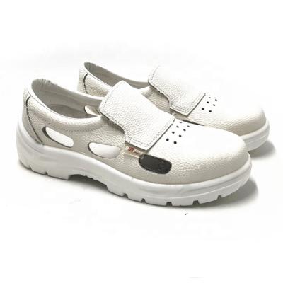 China White leather steel toe cleanroom ESD work shoes for men non slip chef safety shoes with holes for sale