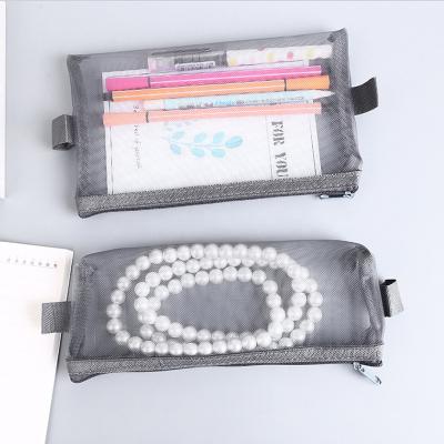 China Wholesales Custom Brand LOGO Durable Cube Travel Packaging 3 Size Zipper Office Stationery Mesh Nylon Cosmetic Bags for sale