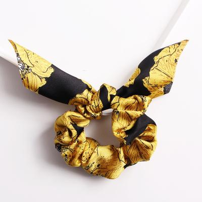 China Custom Women Girls Scrunchies Floral Bowknot Rabbit Ear Bow Ponytail Ponytail Holder Bands Ties Elastic Satin Hair Silk Scrunchies for sale