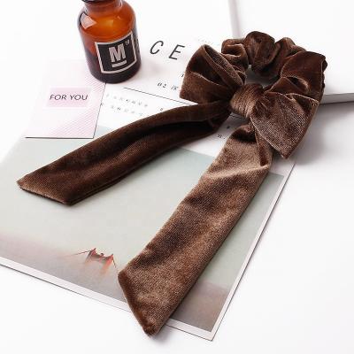 China Scrunchies Shapes Custom Soft Solid Color Long Elastic Bowknot Ribbon Bands Hair Scarf Ties Velvet Scrunchies Accessories for sale