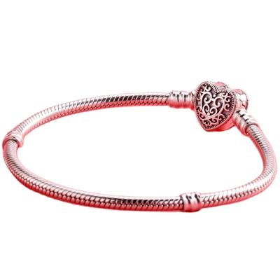 China Fashion Handmade Heart Engraved Snake Brass Bracelet Wholesale Silver Charm Chain for sale