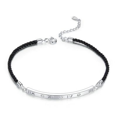 China Business FASHIONABLE style simple black woven rope splicing bracelet 925 sterling silver for office lady and men for sale