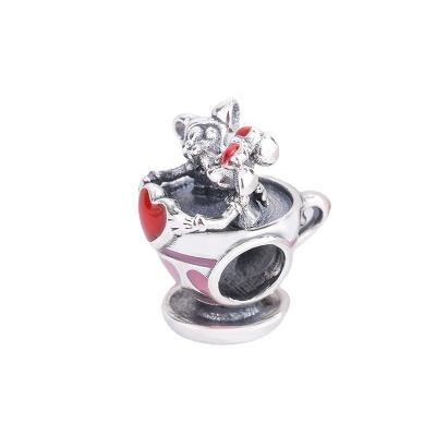 China TRENDY Silver Color Enamel Heart Kiss Charms Women Jewelry Coffee Cup Metal Beads 2021sterling for sale