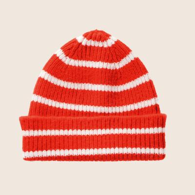 China New COMMON Type Nice Price Logo Wool Beanie Wholesale Beanies Red Green Black Stripe Custom Hat for sale