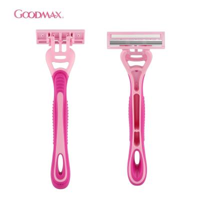 China Newest Triple Blade Design Good Quality Disposable Disposable Razor With 3 Blades For Women, Plastic Straight Shaving Razor for sale