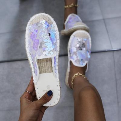 China Rope Grass Editor Shoes Women Breathable Sequins Lace Up Half Clogs 2021 Summer Plus Size Round Head Shoes for sale