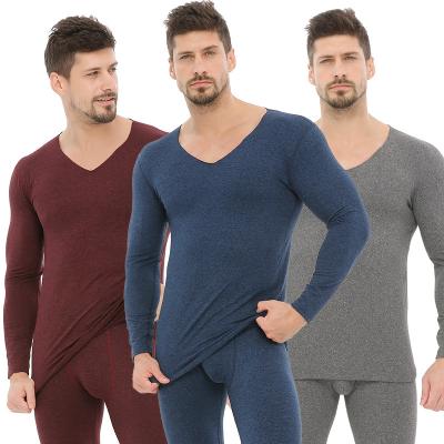 China 100% Warm-keeping Invisible Fleece Lined Traceless Slim Fit Thermal Underwear Men's Cotton Long John Suit for sale