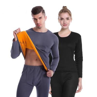 China 100% Cotton Couple Fleece Lined Thickened Thermal Suit Autumn Clothes Long Pants Men's And Women's Gold Fleece Underwear for sale