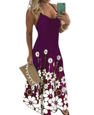 China Popular Women's Breathable Clothing Slim Fit And Thin V-neck Placing Flower Suspender Dress for sale