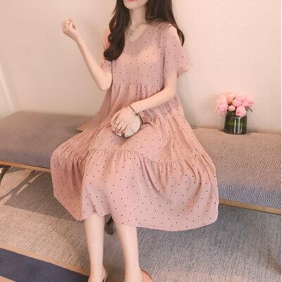 China Breathable Chiffon Maternity Dress Summer Polka Dot Mid Length Maternity Dress for sale