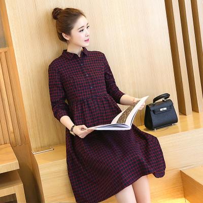 China Literary Loose Maternity Plaid Dress Maternity Dress Breathable High Waist Maternity Dress for sale