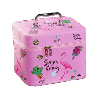 China Sandro Hot Sell New Trend Pink Color Flamingo Cosmetic Easy Mirror Bag Custom Printed Cosmetic Case for sale