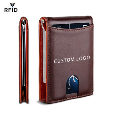 China RFID customized logo multifunctional rfid leather wallet card holder anti lost for sale