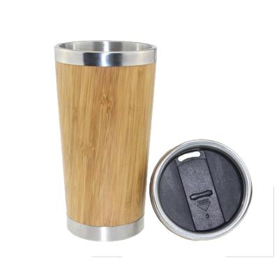 China PORTABLE Wooden Bamboo Coffee 450ml Tumbler Stainless Steel Travel Mug With Lid for sale