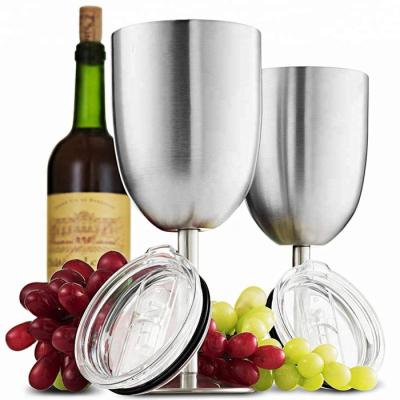 China Business 11oz Double Wall Stainless Steel Wine Glass Insulated Unbreakable Tumblers With Lid for sale