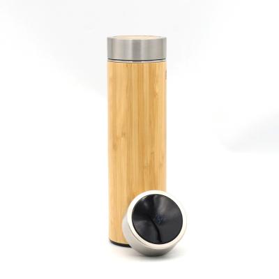 China Hot sale PORTABLE travel tumbler bamboo water bottle thermo with led temperature display lid for sale