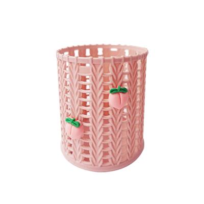 China Desk Learning Storage Pen Holder 2021 Creative Rattan Pen Holder Cute Student Desk Storage Stationery Can Be Main Diy Pen Holder for sale