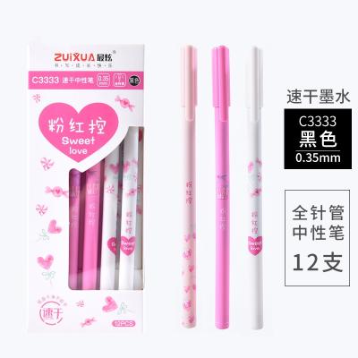 China Normal 0.35mm gel pen full needle tube cute girly gel pen soft writing without ink jam pink check school stationery office supplies for sale