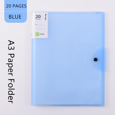 China Organize test papers & data 20 page A3 BLUE paper folder frosted translucent cover large capacity frosted translucent cover hardness and bending resistance for sale