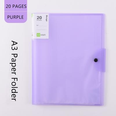 China Organize test papers & Data 20 Page A3 Paper File Folder Purple Frosted Thick Translucent Cover PP Material With Bezel And Instant Convenient Writing With Index Tag for sale