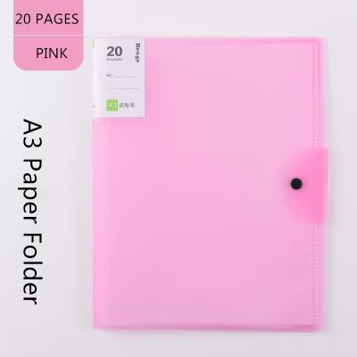 China Organize test papers & data 20 page A3 paper file PINK folder with instant seamless framing and folding frosted translucent thick cover PP material durable for sale